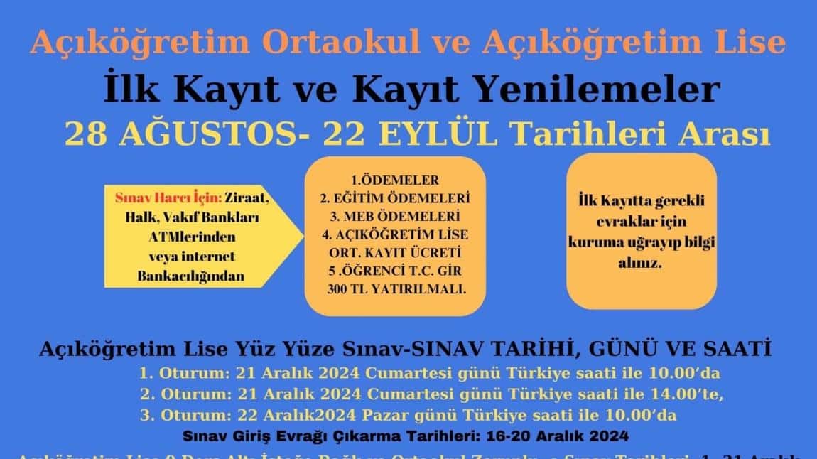 Açıköğretim Ortaokul ve Lise Kayıtları Başladı!